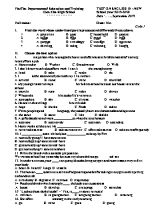 Đề kiểm tra 15 phút môn Tiếng Anh Lớp 10 - Đề số 1 - Năm học 2019-2020 - Trường THPT Cẩm Khê
